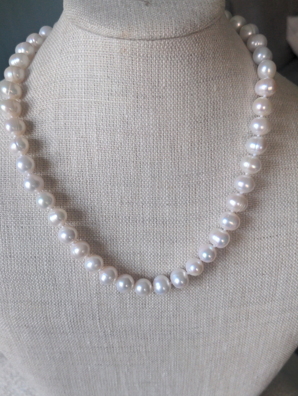 Classic Genuine, Sterling Silver Pearl Choker Necklace , New, Large 12+Mm,